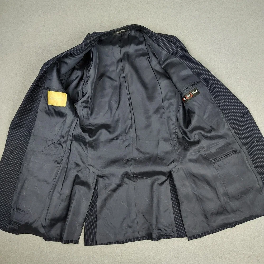 Yves Saint Laurent Blazer Men 36 Navy Pinstripe 2 Button Vented Classic Coat